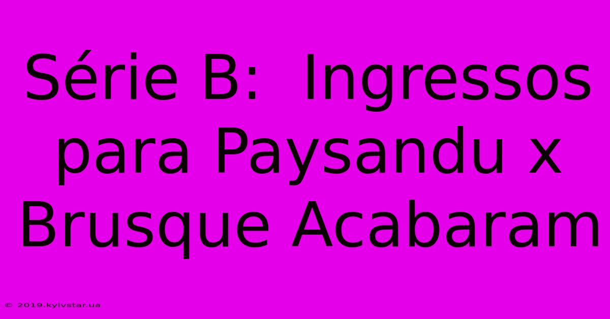 Série B:  Ingressos Para Paysandu X Brusque Acabaram 