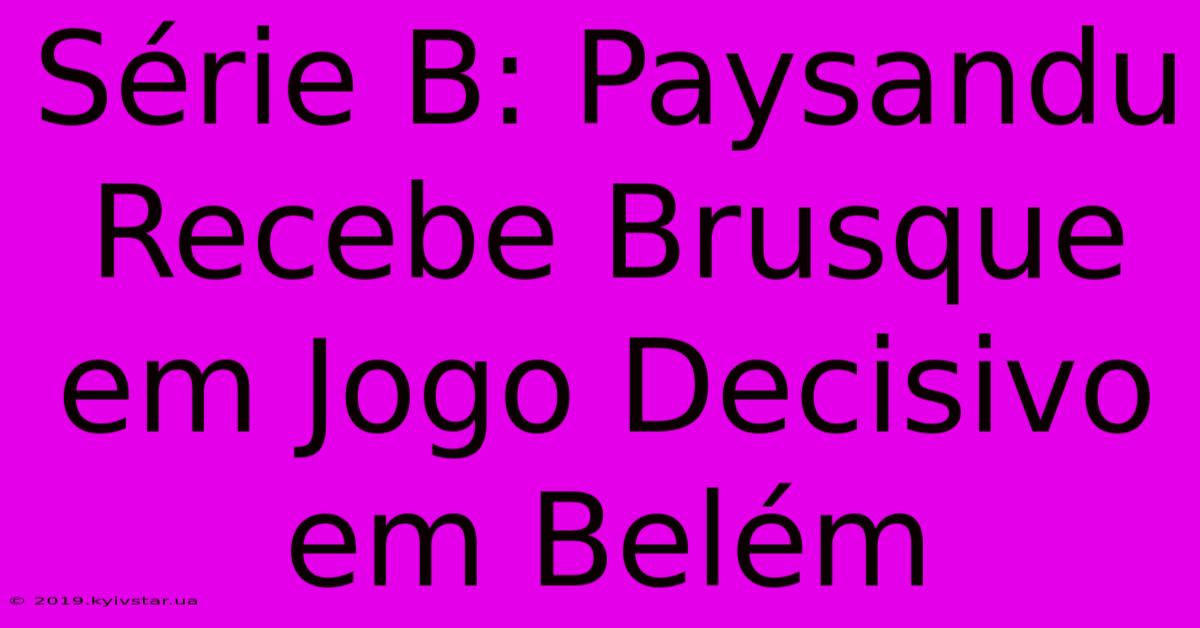 Série B: Paysandu Recebe Brusque Em Jogo Decisivo Em Belém 