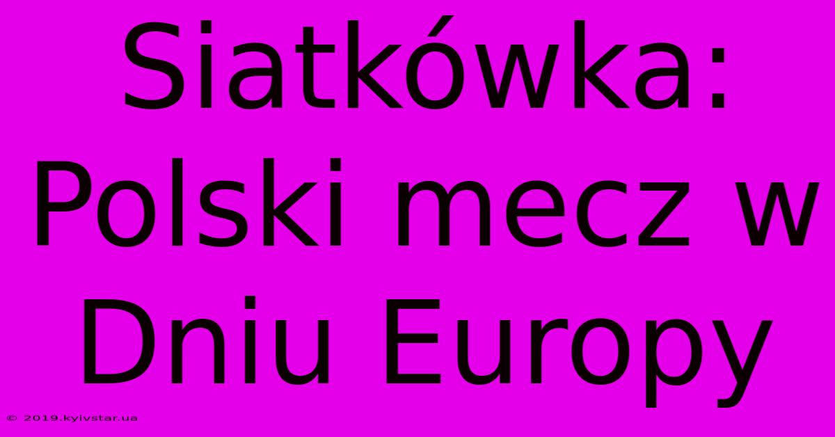 Siatkówka: Polski Mecz W Dniu Europy