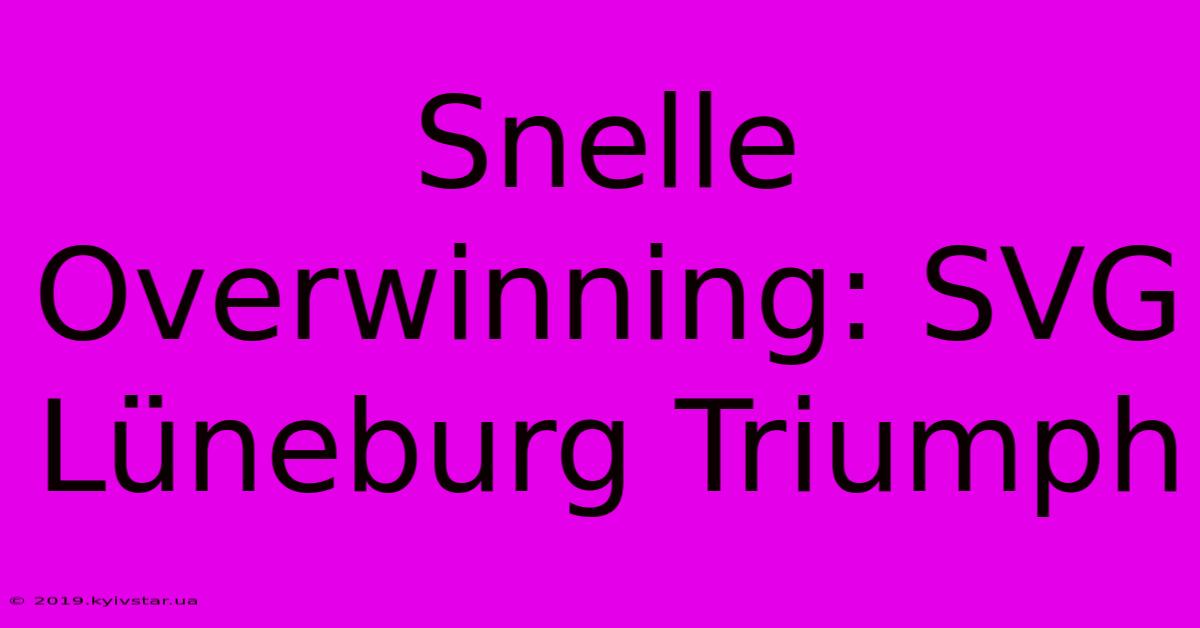 Snelle Overwinning: SVG Lüneburg Triumph