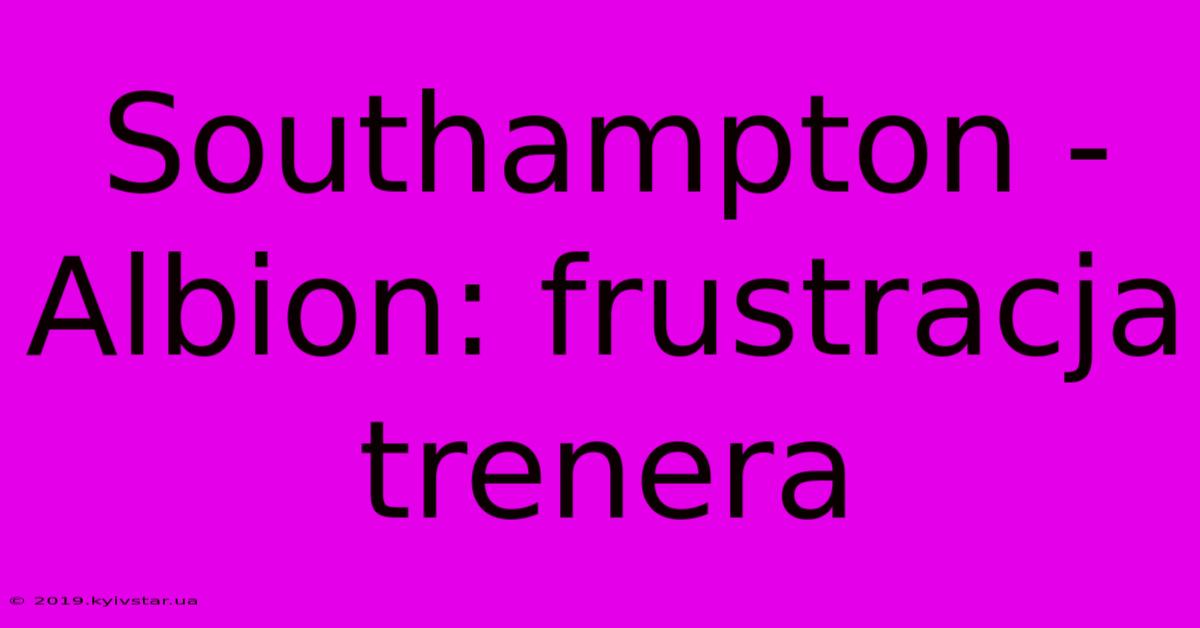 Southampton - Albion: Frustracja Trenera