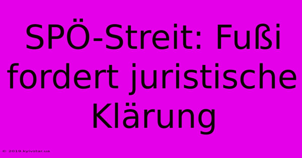 SPÖ-Streit: Fußi Fordert Juristische Klärung