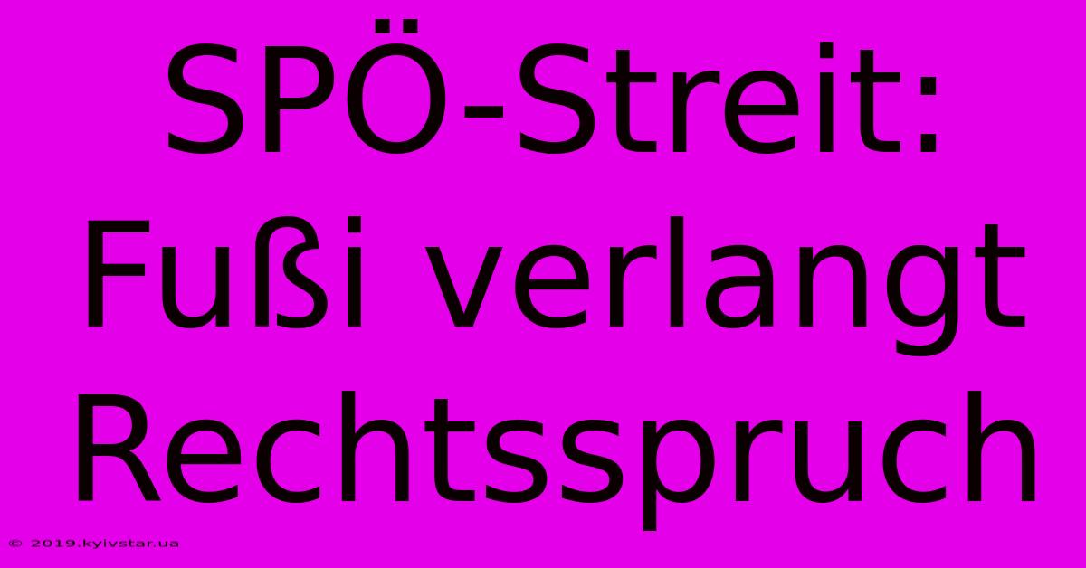 SPÖ-Streit: Fußi Verlangt Rechtsspruch