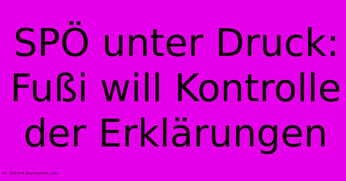 SPÖ Unter Druck: Fußi Will Kontrolle Der Erklärungen