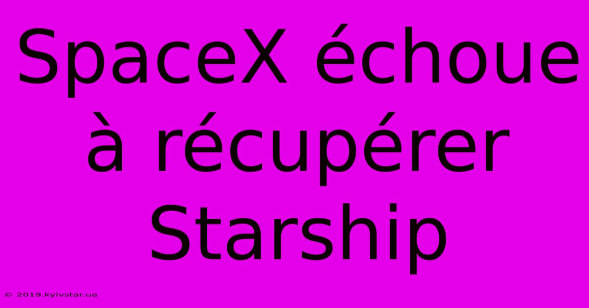 SpaceX Échoue À Récupérer Starship