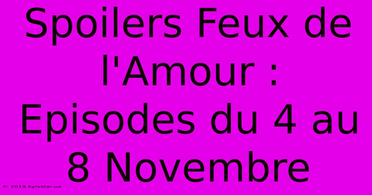 Spoilers Feux De L'Amour : Episodes Du 4 Au 8 Novembre