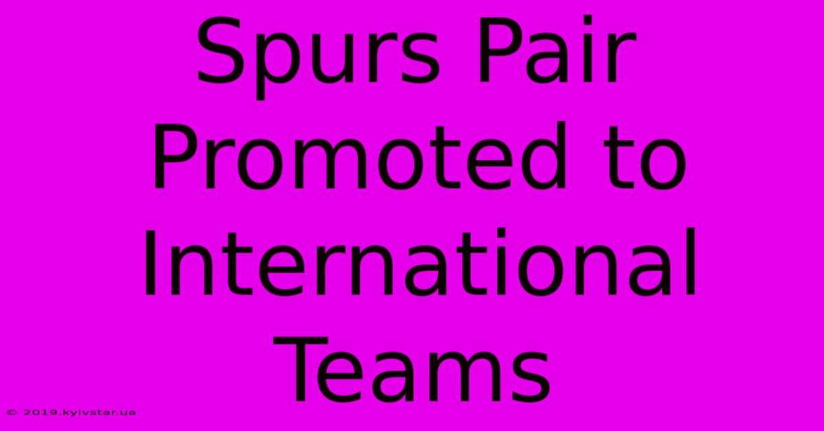 Spurs Pair Promoted To International Teams