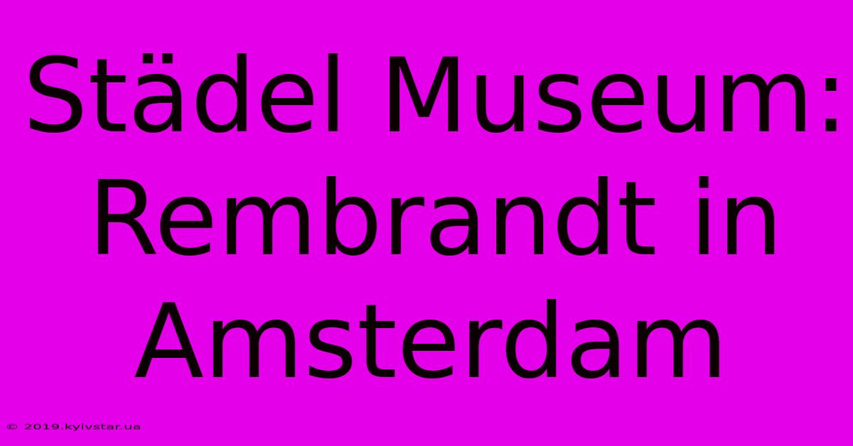 Städel Museum: Rembrandt In Amsterdam