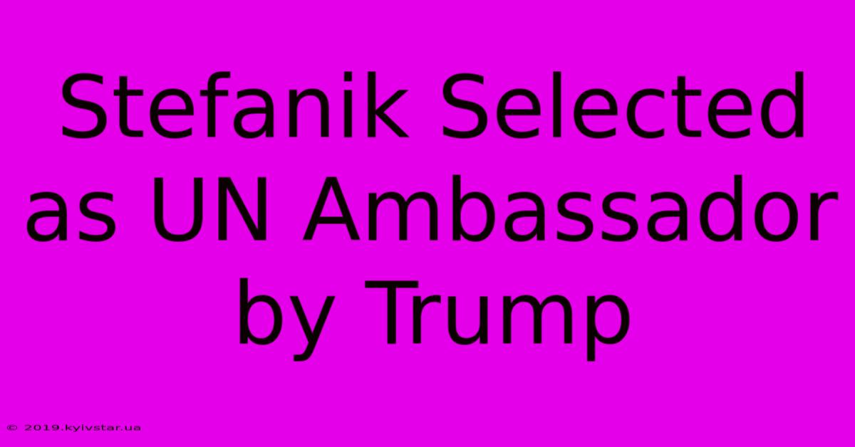 Stefanik Selected As UN Ambassador By Trump