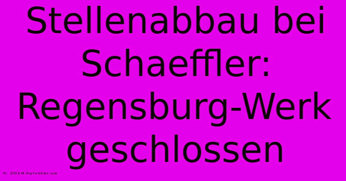 Stellenabbau Bei Schaeffler: Regensburg-Werk Geschlossen