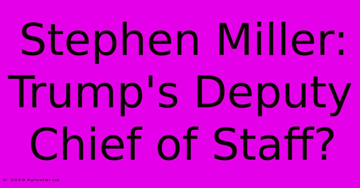 Stephen Miller: Trump's Deputy Chief Of Staff?