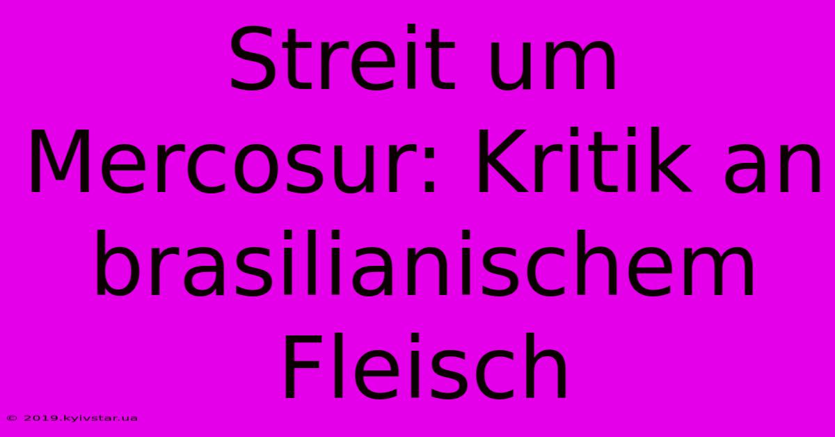 Streit Um Mercosur: Kritik An Brasilianischem Fleisch