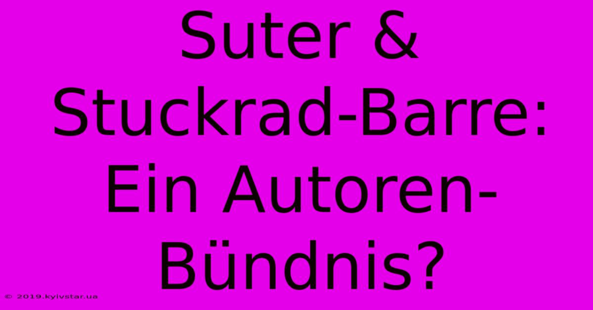 Suter & Stuckrad-Barre: Ein Autoren-Bündnis?