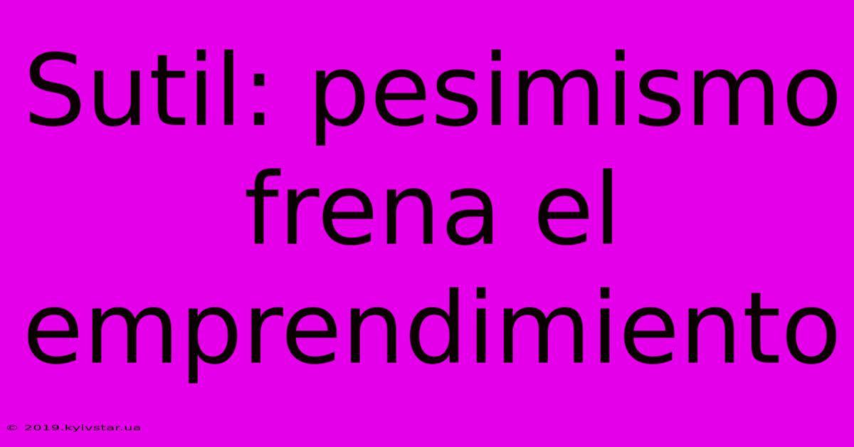 Sutil: Pesimismo Frena El Emprendimiento