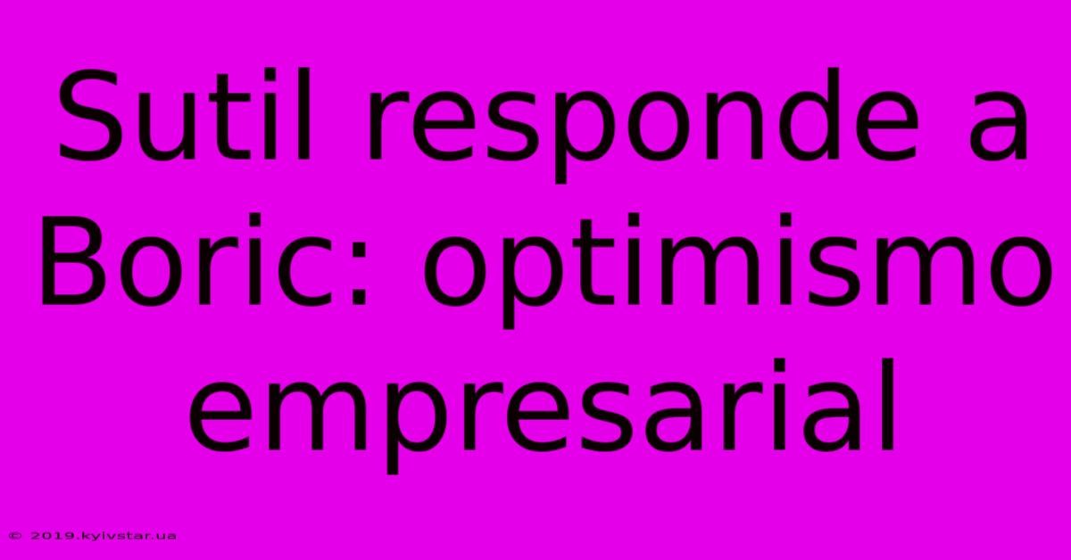 Sutil Responde A Boric: Optimismo Empresarial