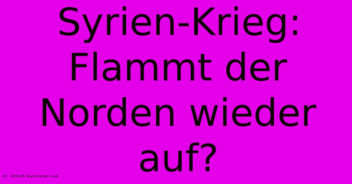 Syrien-Krieg: Flammt Der Norden Wieder Auf?