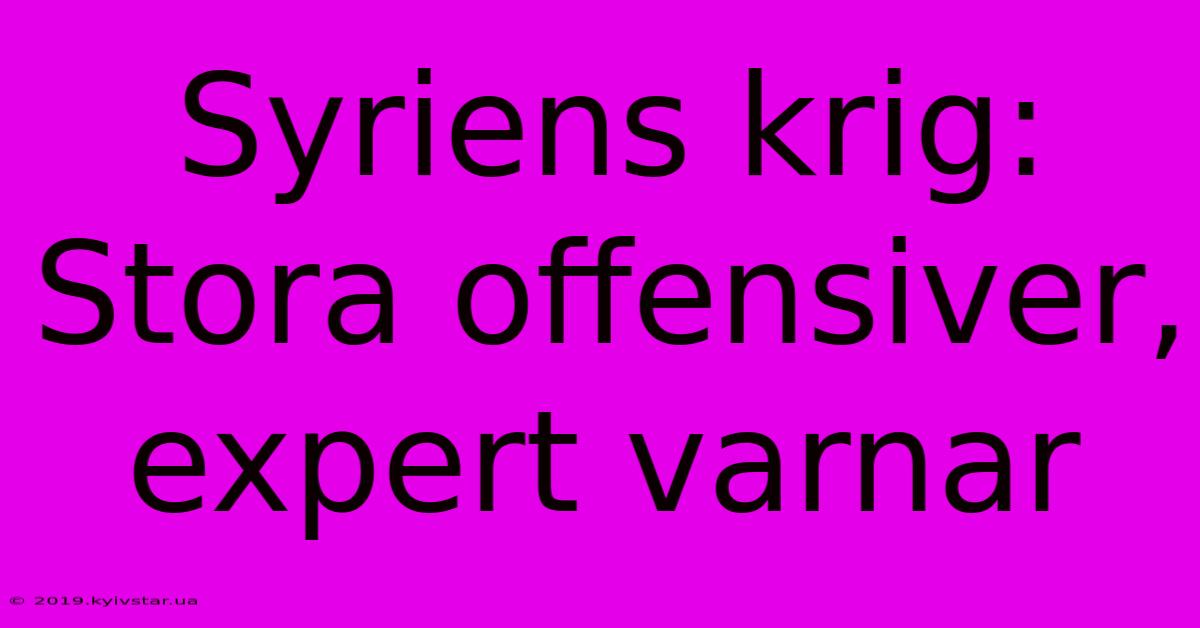 Syriens Krig: Stora Offensiver, Expert Varnar