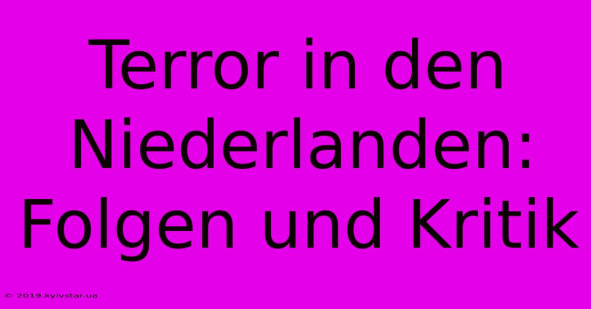 Terror In Den Niederlanden: Folgen Und Kritik 