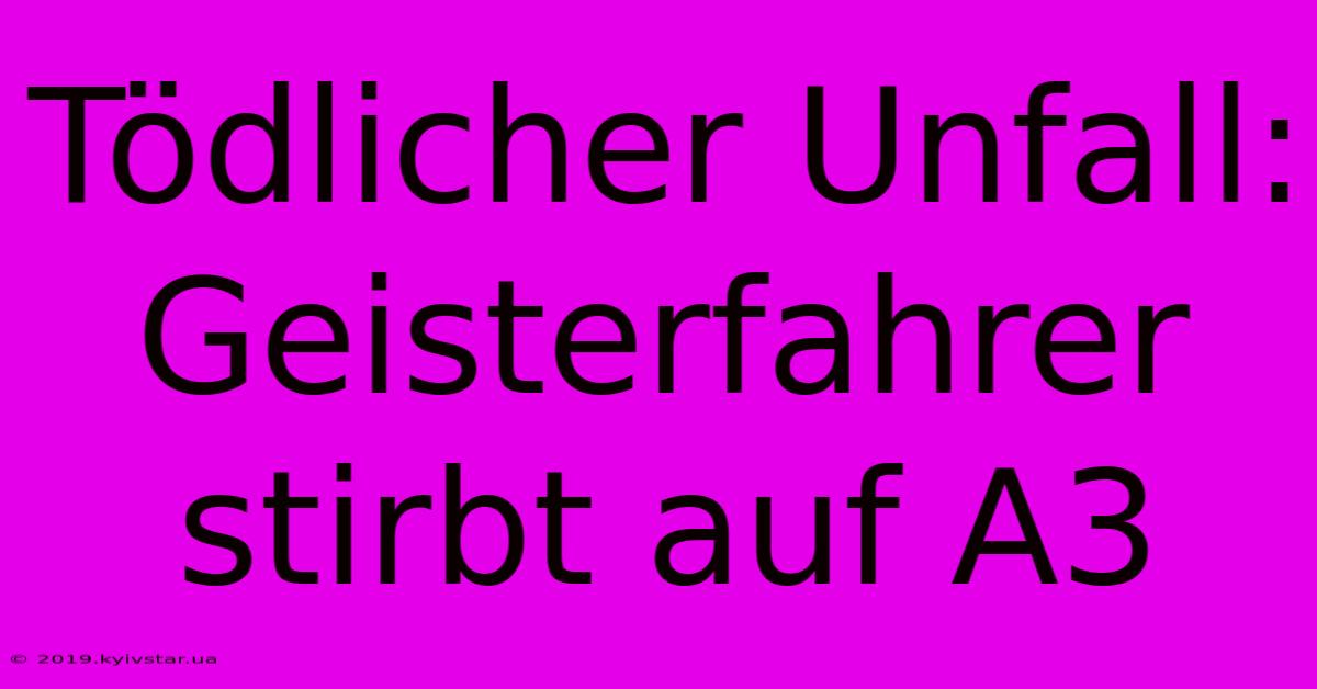 Tödlicher Unfall: Geisterfahrer Stirbt Auf A3