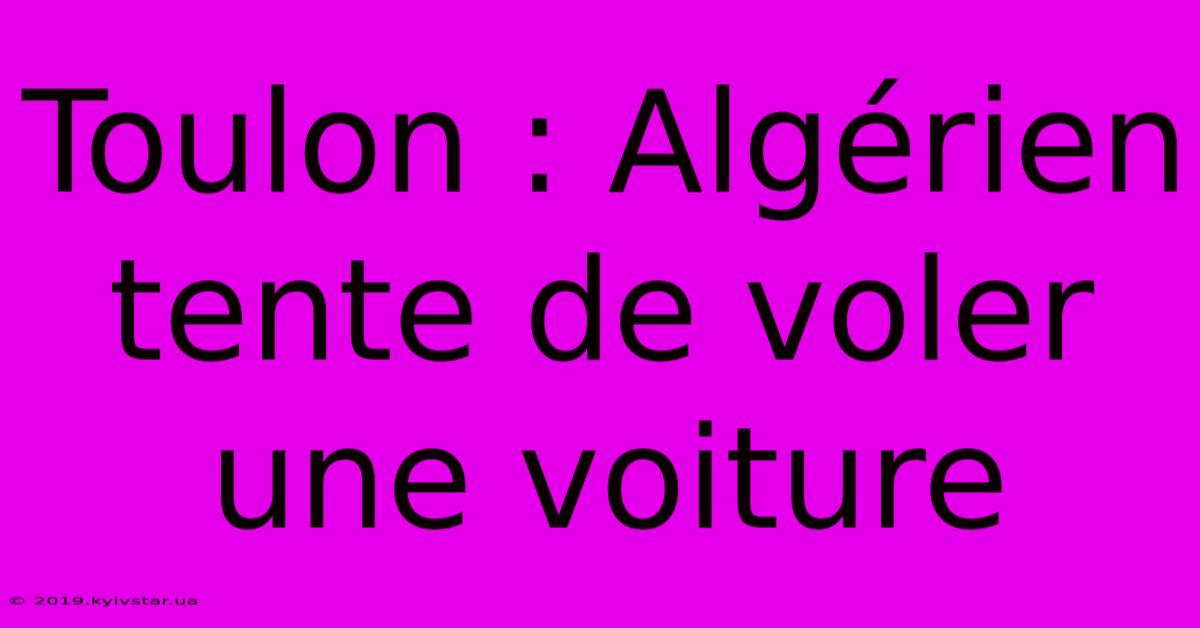 Toulon : Algérien Tente De Voler Une Voiture