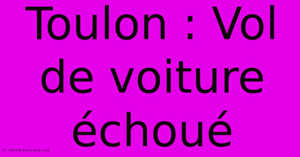 Toulon : Vol De Voiture Échoué