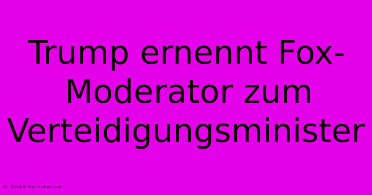 Trump Ernennt Fox-Moderator Zum Verteidigungsminister