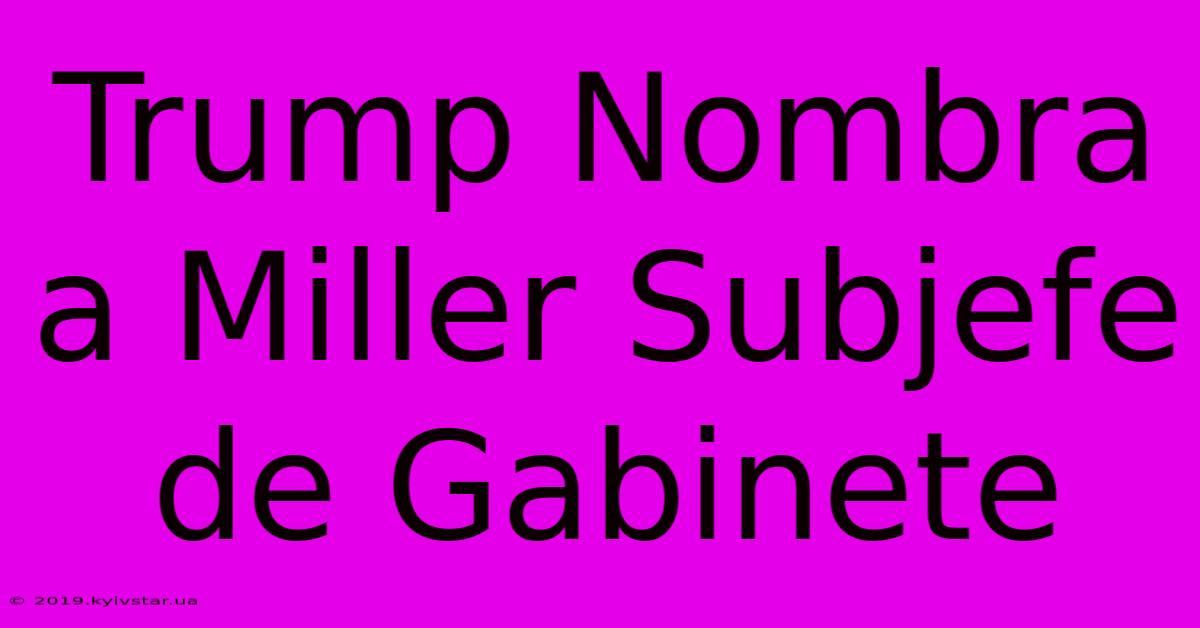 Trump Nombra A Miller Subjefe De Gabinete