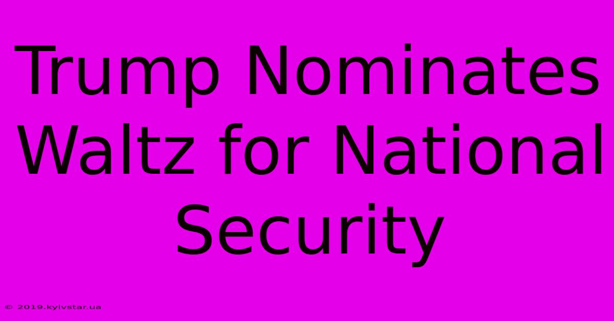 Trump Nominates Waltz For National Security 