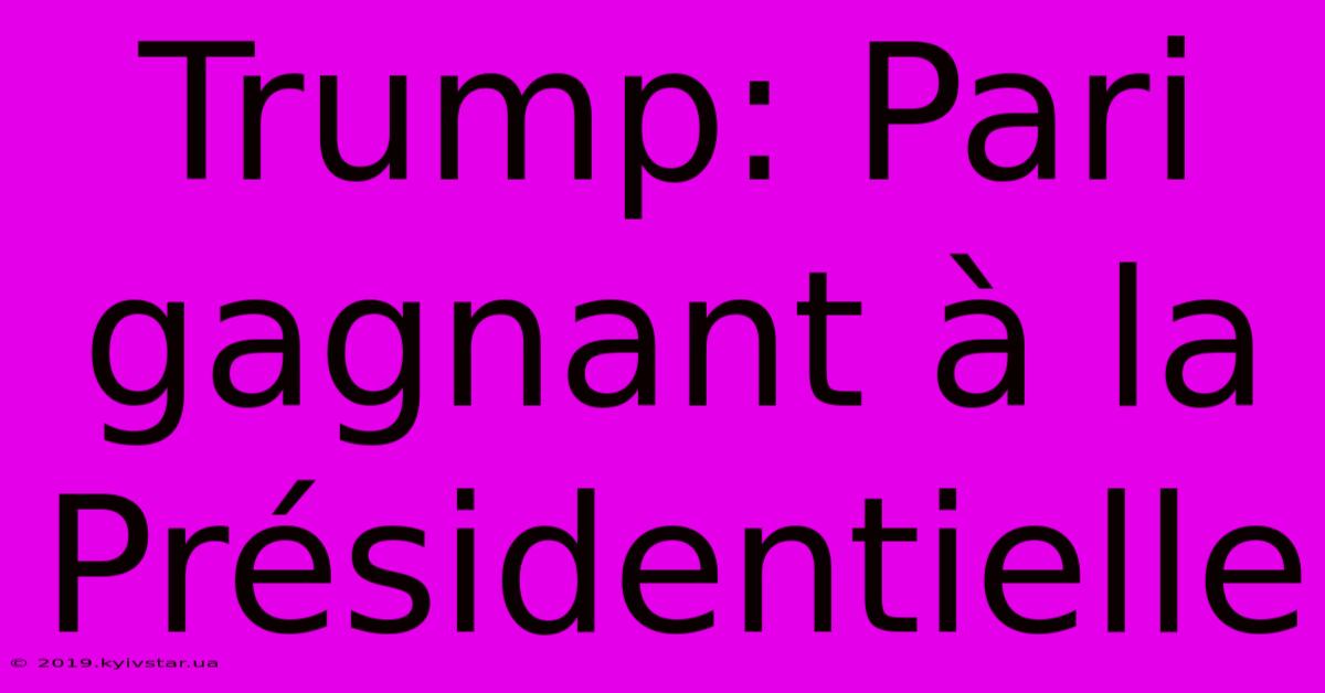 Trump: Pari Gagnant À La Présidentielle