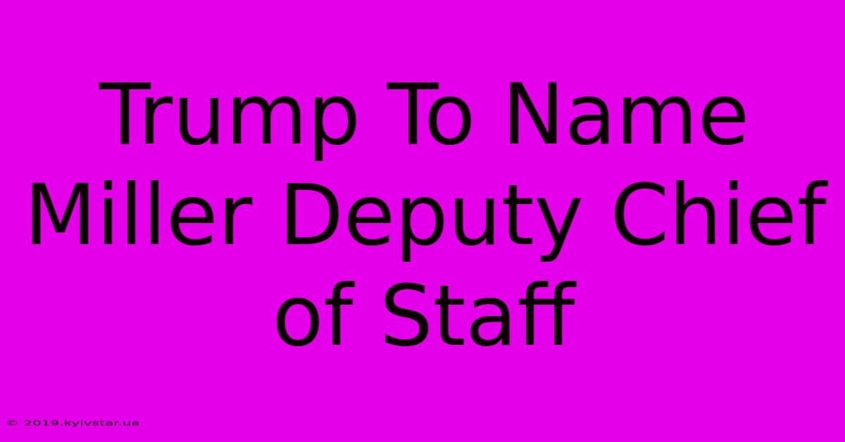 Trump To Name Miller Deputy Chief Of Staff