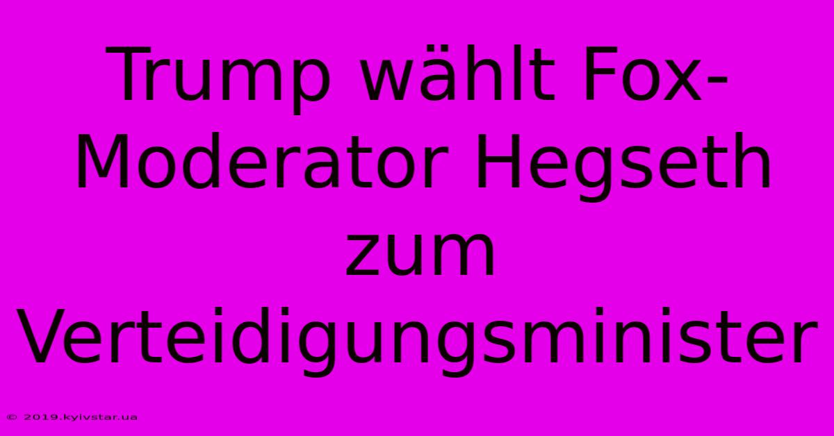 Trump Wählt Fox-Moderator Hegseth Zum Verteidigungsminister 