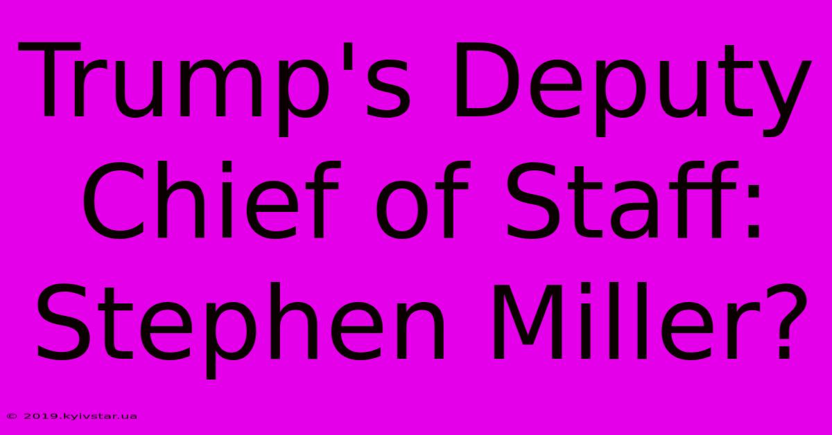 Trump's Deputy Chief Of Staff: Stephen Miller? 