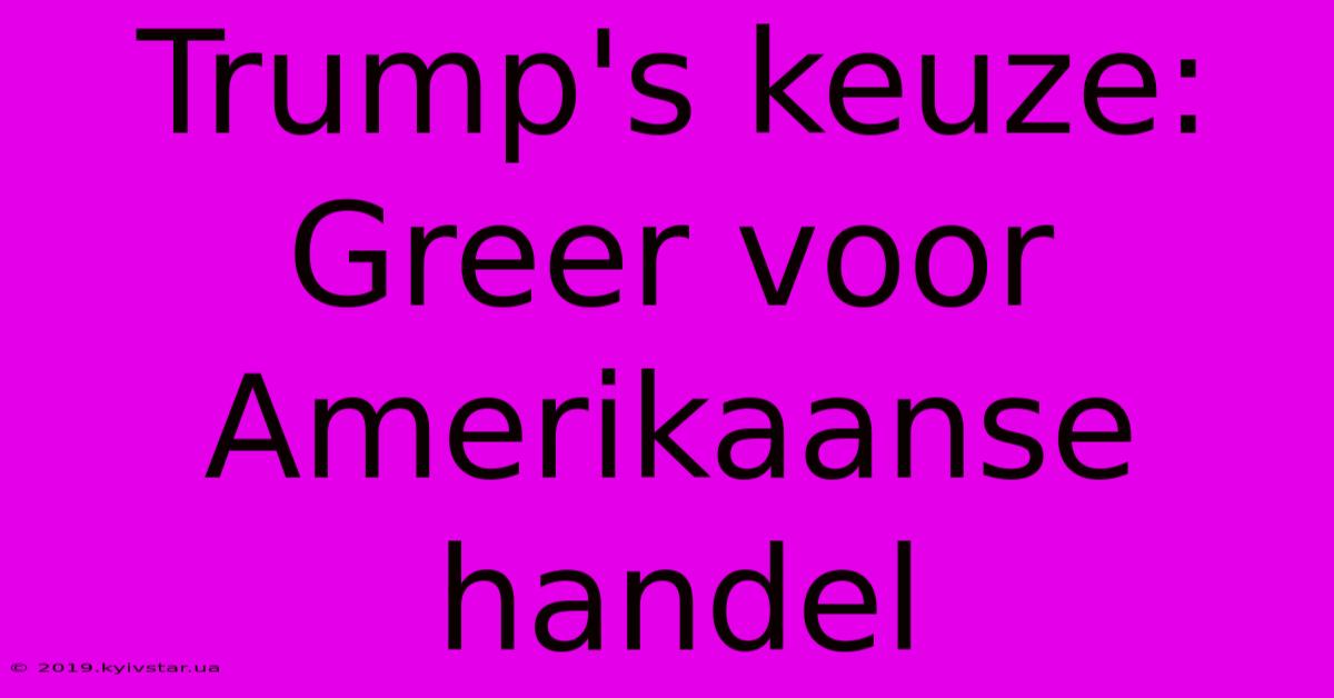 Trump's Keuze: Greer Voor Amerikaanse Handel