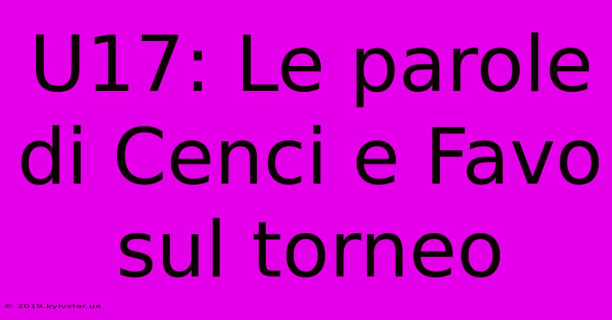 U17: Le Parole Di Cenci E Favo Sul Torneo 