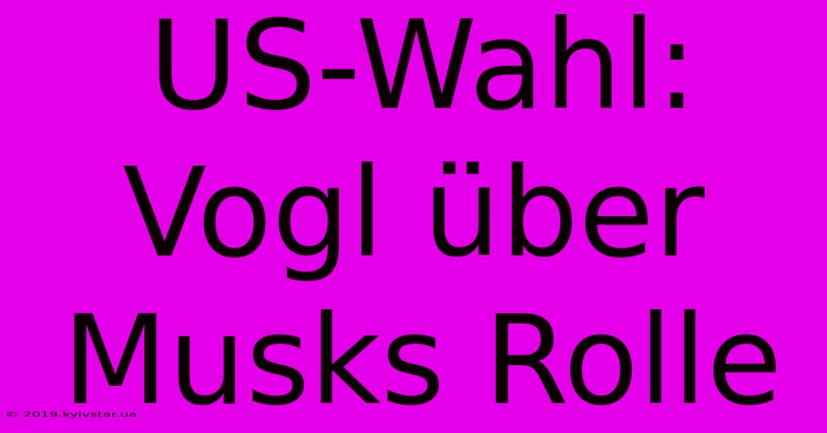 US-Wahl: Vogl Über Musks Rolle