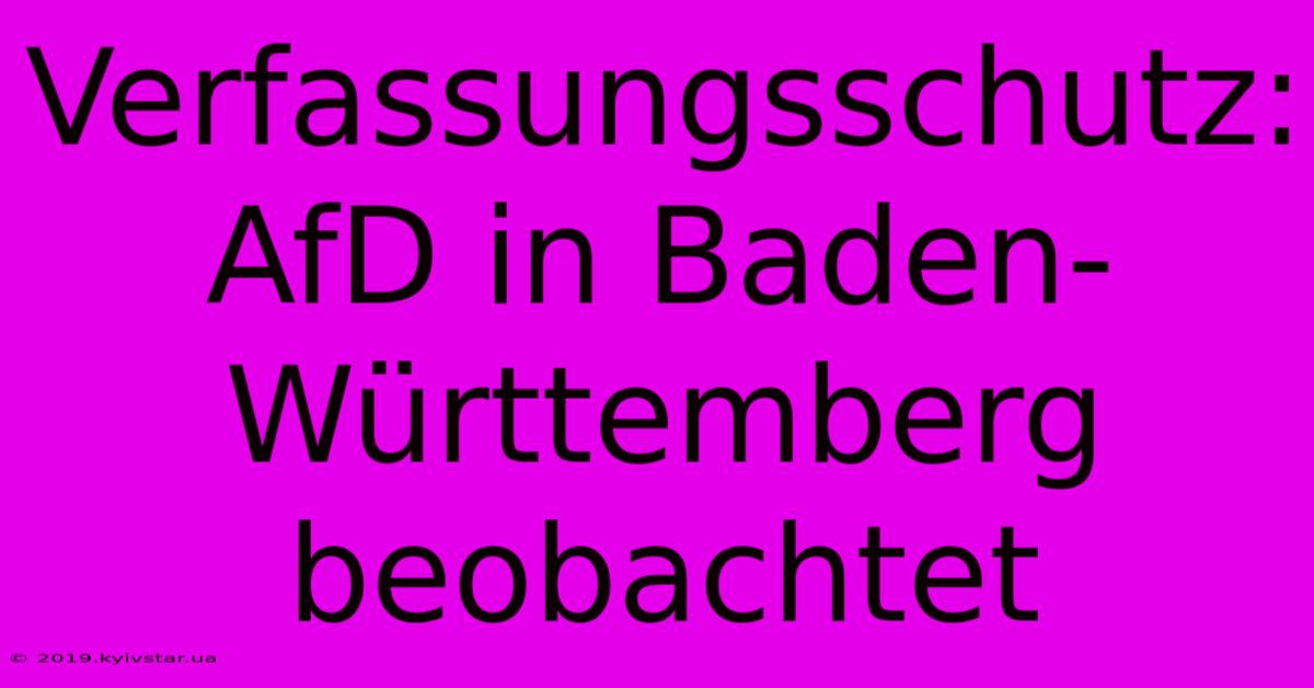 Verfassungsschutz: AfD In Baden-Württemberg Beobachtet