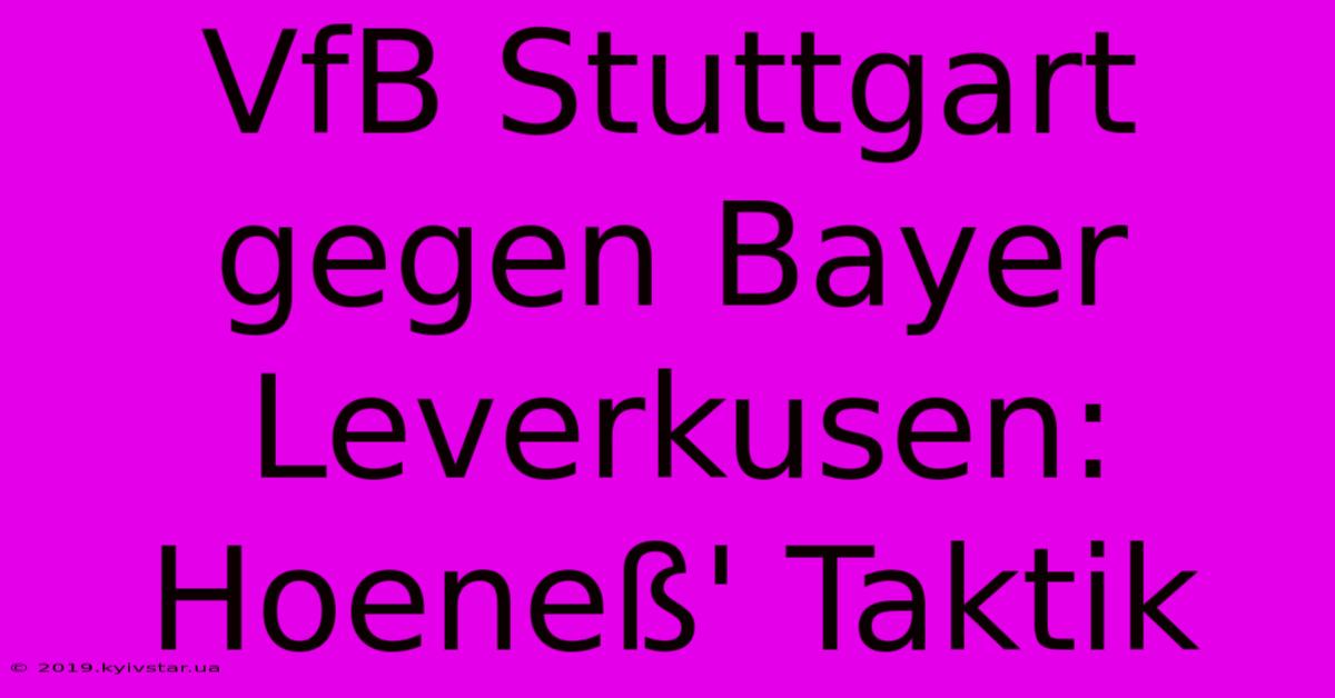 VfB Stuttgart Gegen Bayer Leverkusen: Hoeneß' Taktik