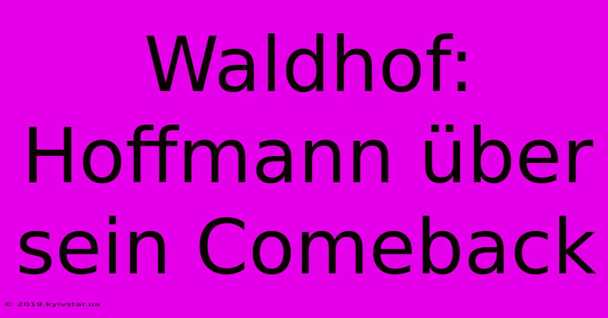 Waldhof: Hoffmann Über Sein Comeback