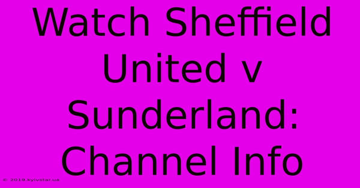 Watch Sheffield United V Sunderland: Channel Info