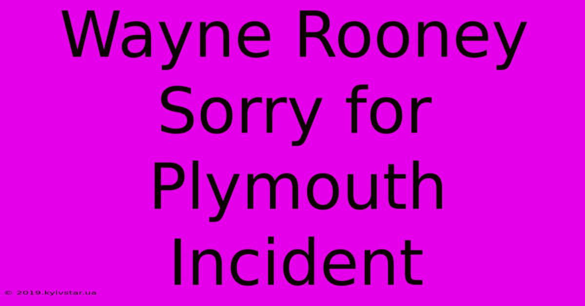 Wayne Rooney Sorry For Plymouth Incident