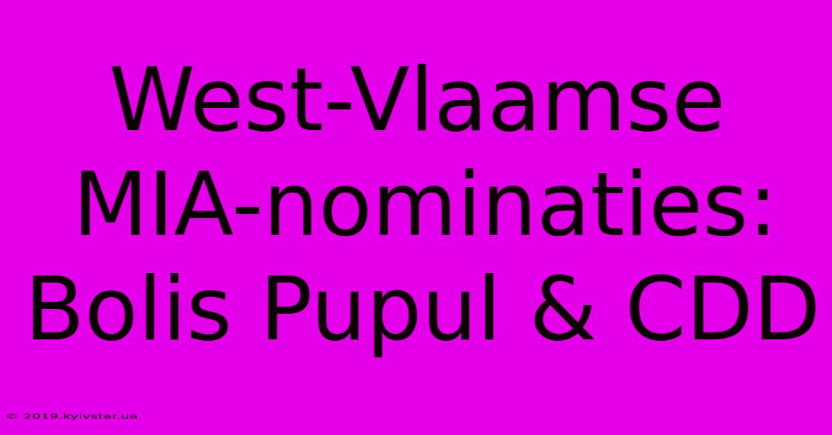 West-Vlaamse MIA-nominaties: Bolis Pupul & CDD