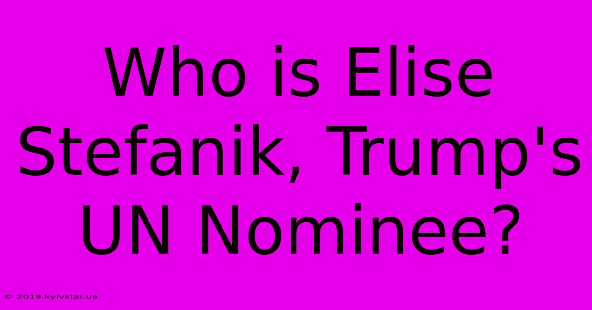 Who Is Elise Stefanik, Trump's UN Nominee?