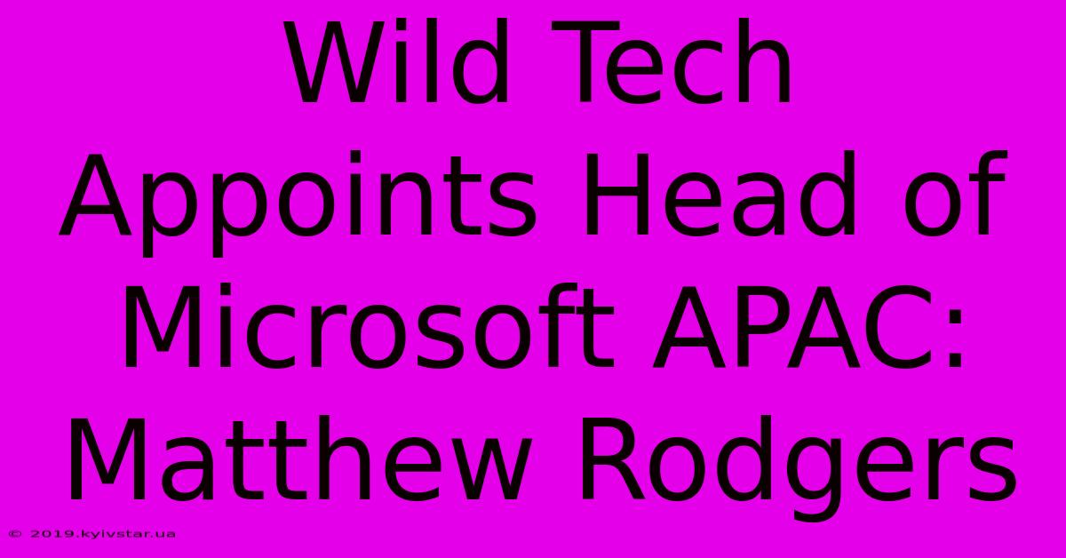 Wild Tech Appoints Head Of Microsoft APAC: Matthew Rodgers