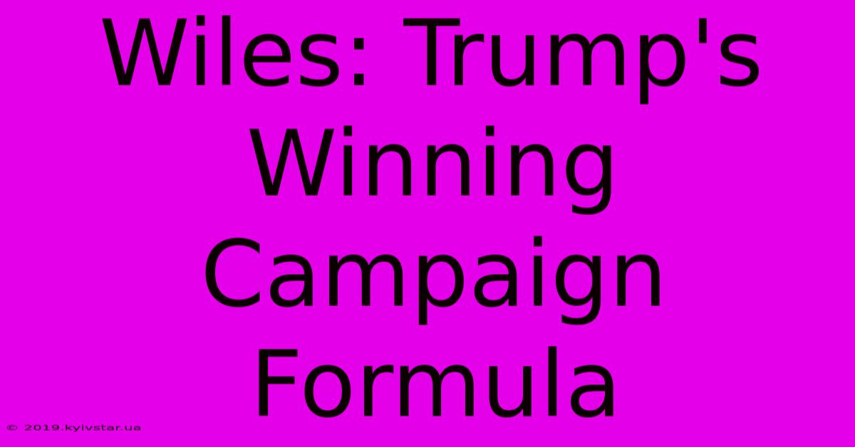 Wiles: Trump's Winning Campaign Formula 