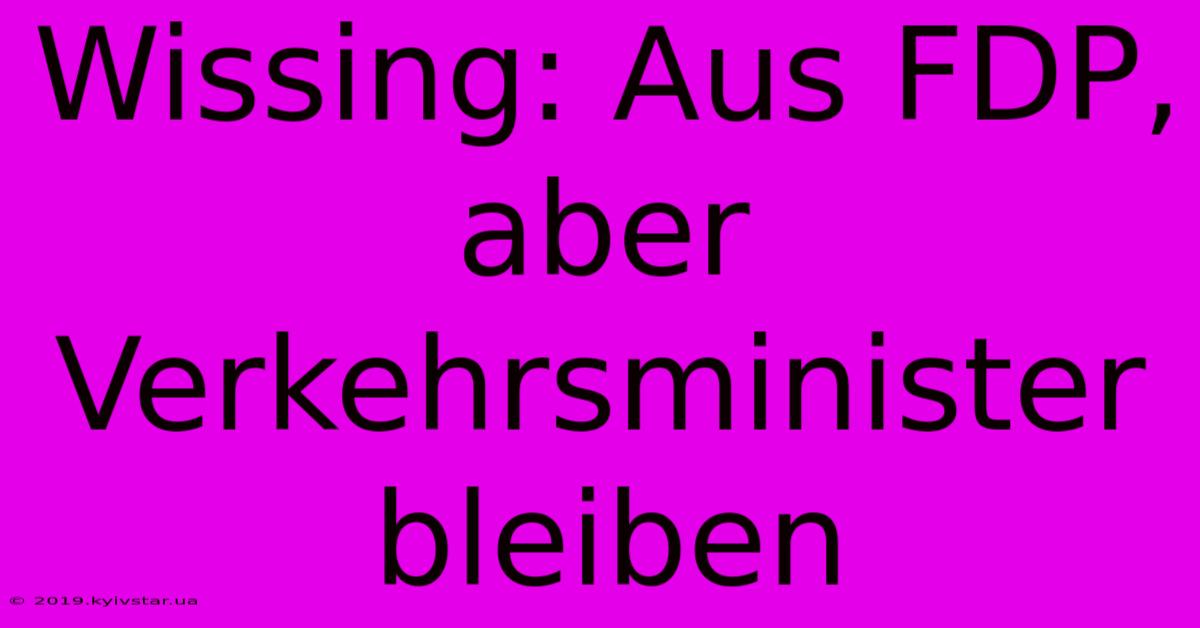 Wissing: Aus FDP, Aber Verkehrsminister Bleiben