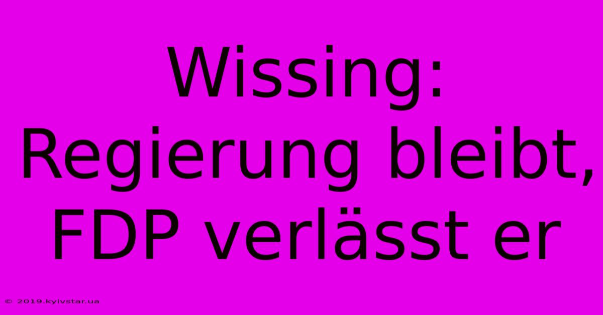 Wissing: Regierung Bleibt, FDP Verlässt Er