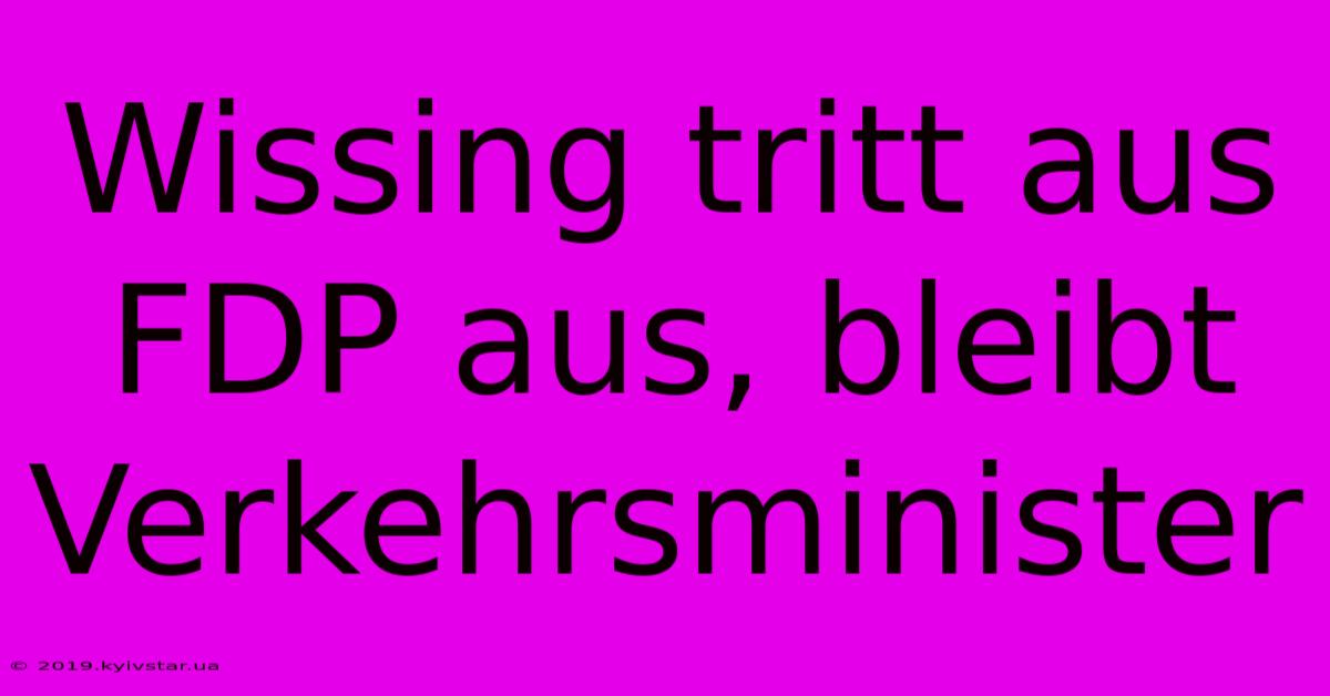 Wissing Tritt Aus FDP Aus, Bleibt Verkehrsminister 