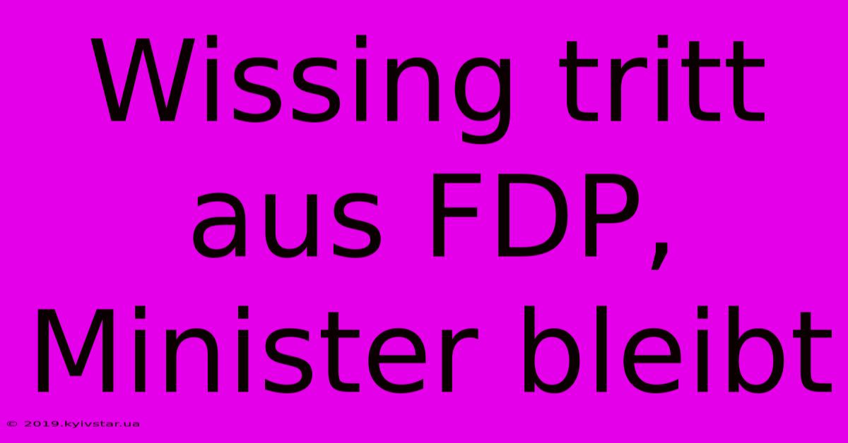 Wissing Tritt Aus FDP, Minister Bleibt