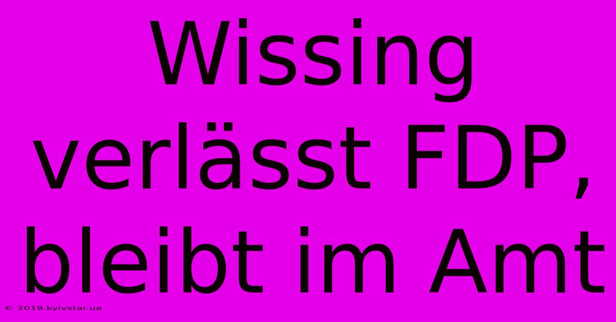 Wissing Verlässt FDP, Bleibt Im Amt