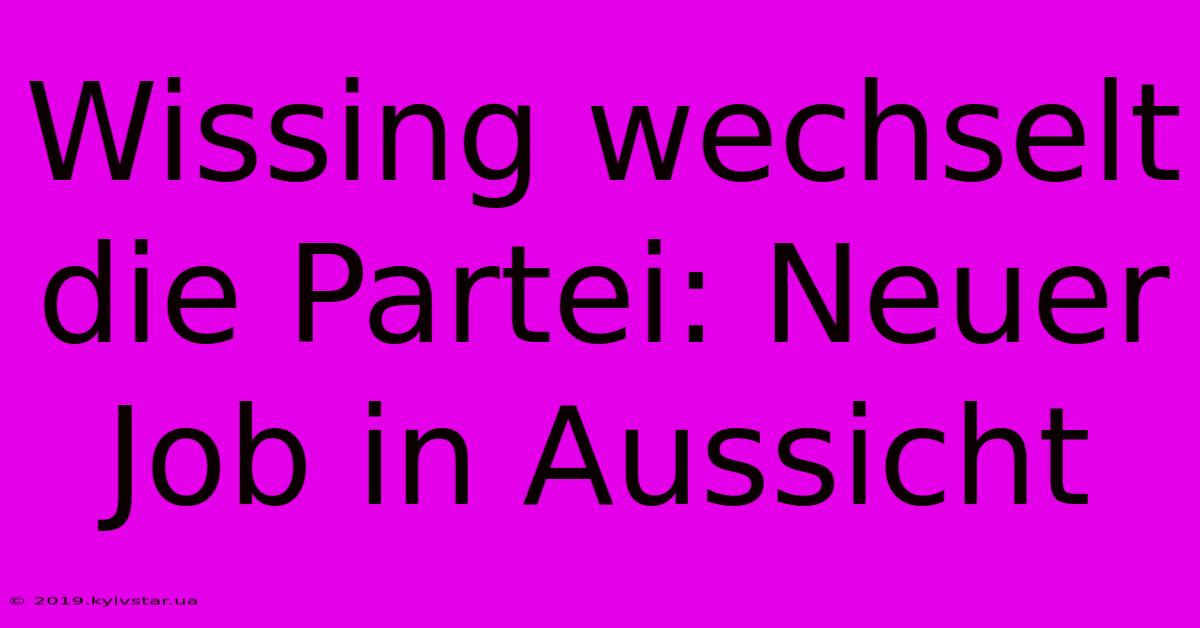 Wissing Wechselt Die Partei: Neuer Job In Aussicht